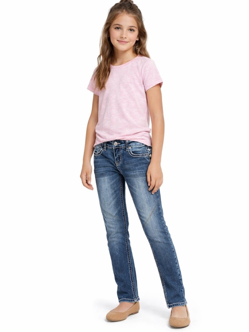Revolution & Revolt‎ Girls Size 12 Embellished Jeans Medium Wash Stretch Denim